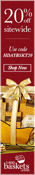 Save 15% on Gourmet Valentine�s Day Gifts at 1800baskets.com - 120x600