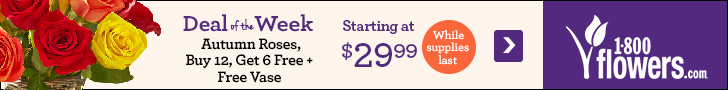 Deal of the Week! Red Roses, Buy 12 Get 12 Free + Free Red Vase Only $34.99! (Reg. $61.99). Order Now at 1800flowers.com! (While Supplies Last)