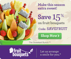 Save 15% off our Fruit Bouquets at 1800flowers.com. Promo Code: SAVEFRUIT