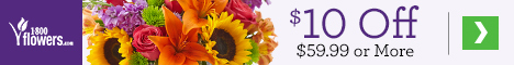 Save $10 on orders of $59.99 or more on Flowers and Gifts at 1800flowers.com.