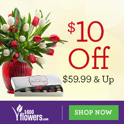 Send Smiles All Winter Long! Save $10 on orders of $59.99 or more on Flowers & Gifts at 1800flowers.com! Use Promo Code FLWSTEN at checkout