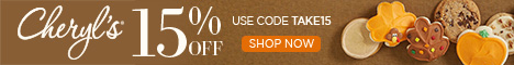 Enjoy Valentine's Day! Save 15% Off sitewide and share delicious cookies, brownies, cakes and more at Cheryls.com! Use promo code TAKE 15