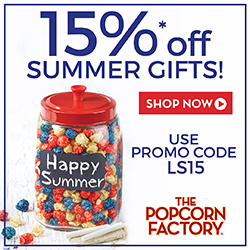 Happy Mother's Day! Treat your mom on this special occasion with delicious popcorn and Save 15% off site wide at ThePopcornFactory.com! Use Promo Code LS15 (Offer ends 05/08/16 or while supplies last)