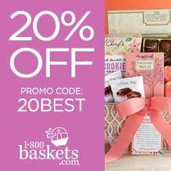 Save 20% off Sitewide on Valentine's Day Gifts at 1800Baskets.com! Use code: 20HEARTS